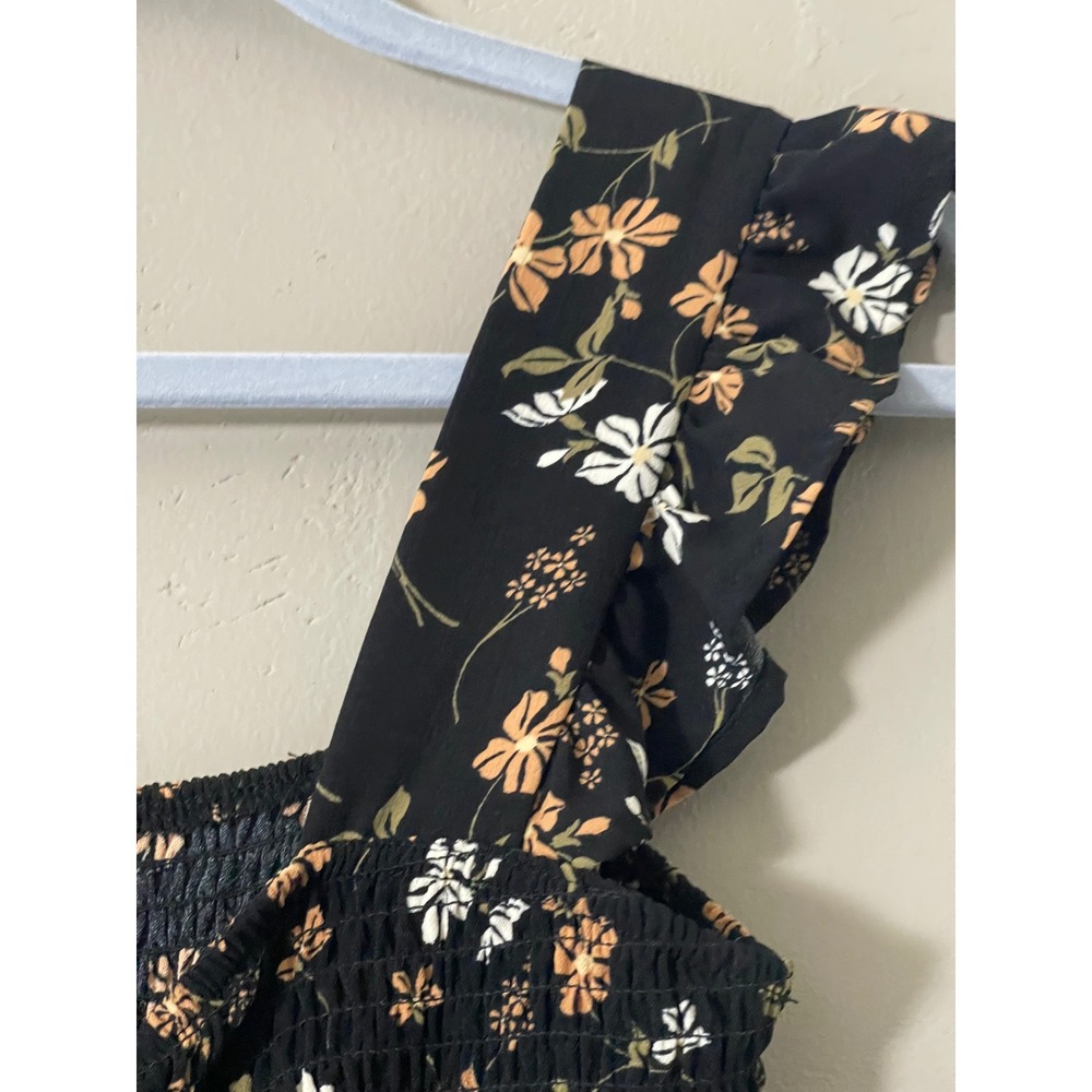 Inspired Hearts Womens Floral Smocked Ruffle Wide Leg Jumpsuit Black Orange M - Picture 10 of 12